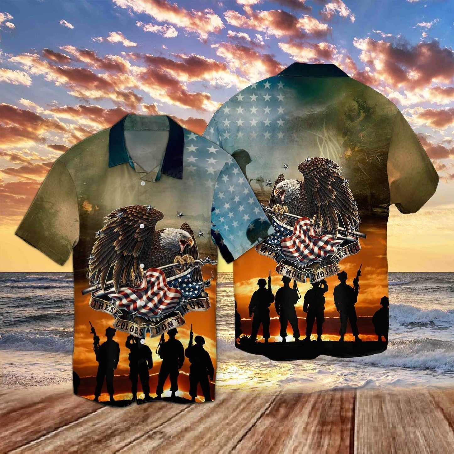 Veteran These Colors Dont Run Eagle American Hawaiian Aloha Shirt