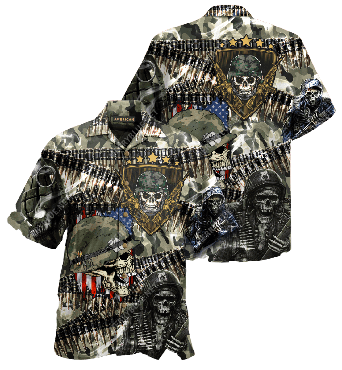 Veterans Bullet Belt Skulls Hawaiian Aloha Shirt