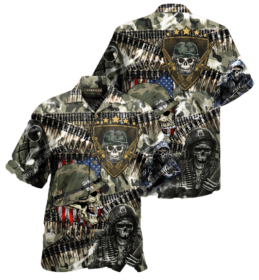 Veterans Bullet Belt Skulls Hawaiian Aloha Shirt