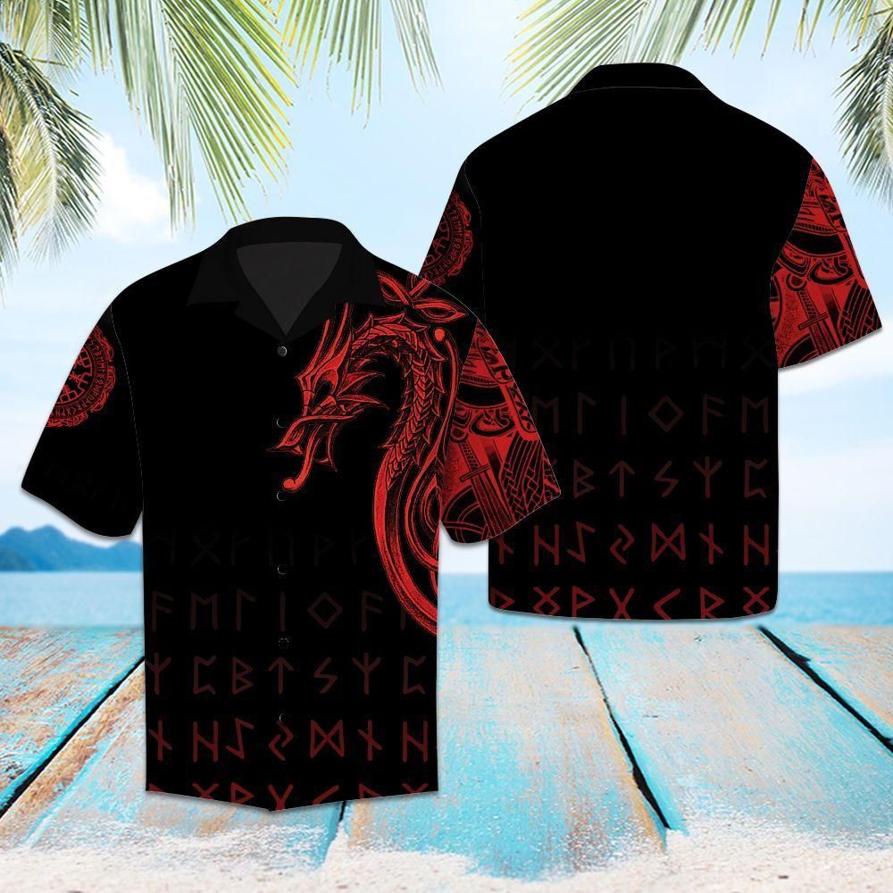 Viking Dragon Black Red Awesome Design Hawaiian Shirt