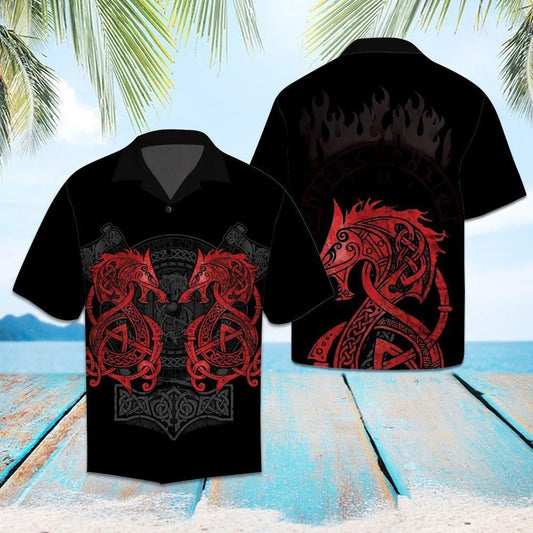 Viking Dragon Black Red Best Design Hawaiian Shirt