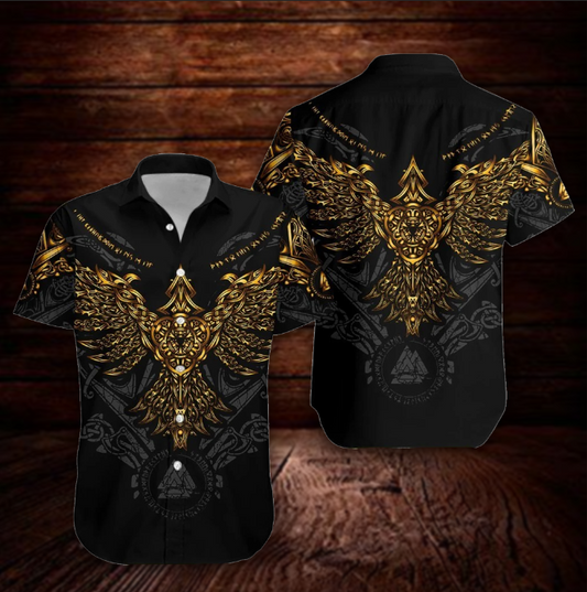 Viking Huginn Gold Hawaiian Shirt