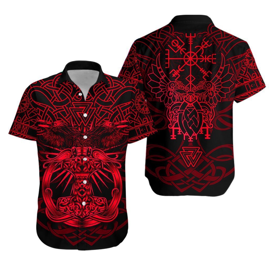 Viking Mjolnir Celtic Raven Version Red Hawaiian Shirt