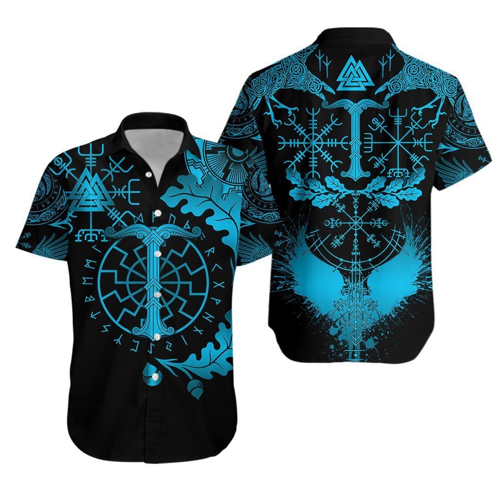 Viking Oak Leaf Valknut Vegvisir With Irminsul Hawaiian Shirt