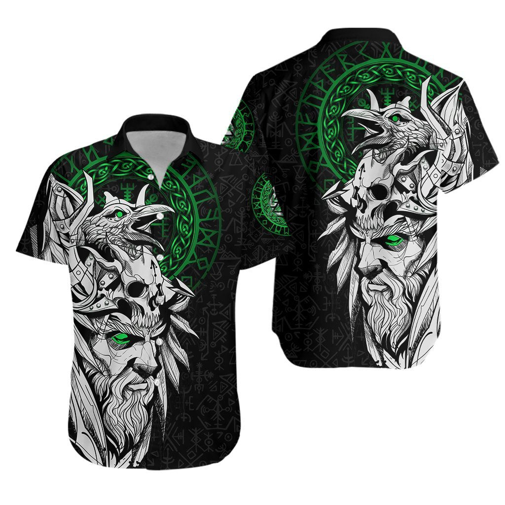 Viking Odin Raven Green Hawaiian Shirt