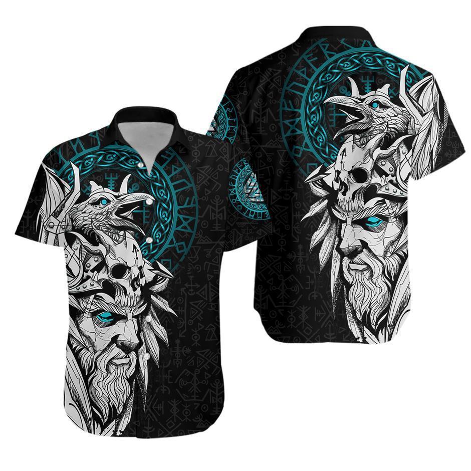 Viking Odin Raven Turquoise Hawaiian Shirt