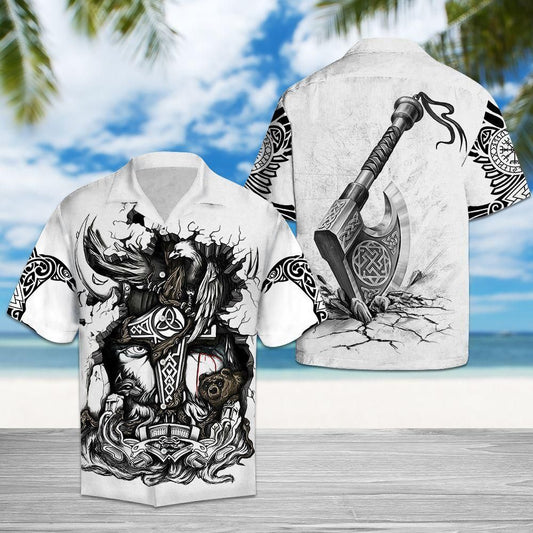 Viking Odin Black White Amazing Design Hawaiian Shirt