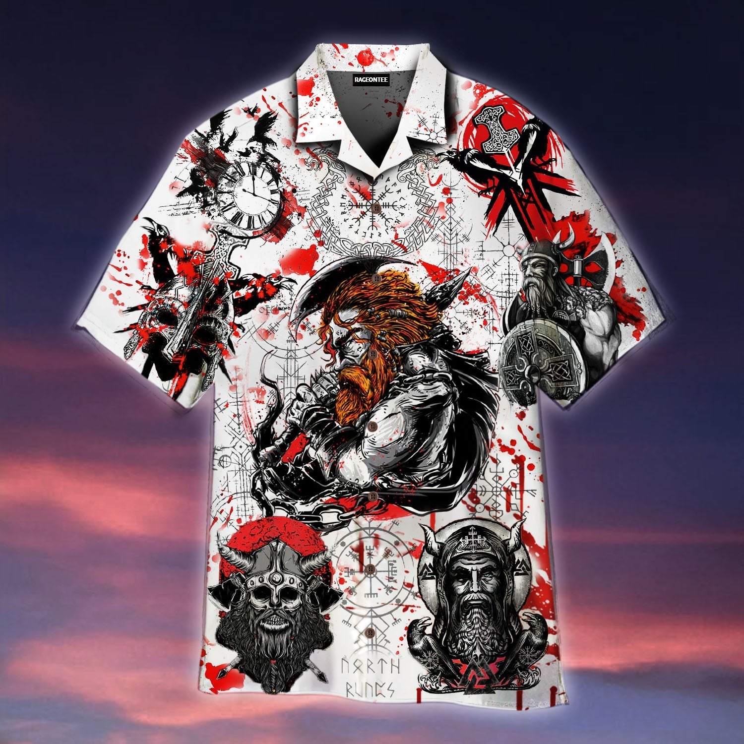 Viking On Red Moon Hawaiian Shirt