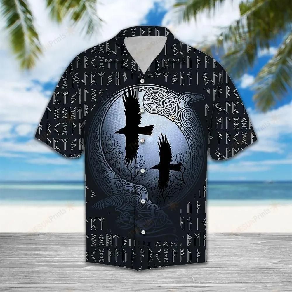 Viking Ravens Dark Blue Amazing Design Hawaiian Shirt