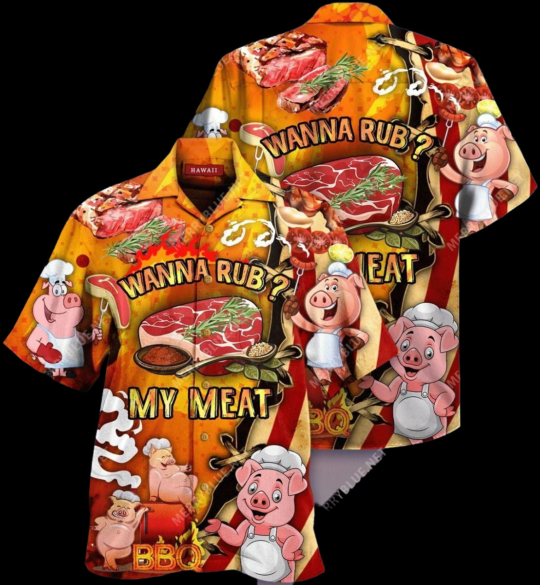 Wanna Rub My Meat Orange Unique Design Hawaiian Shirt