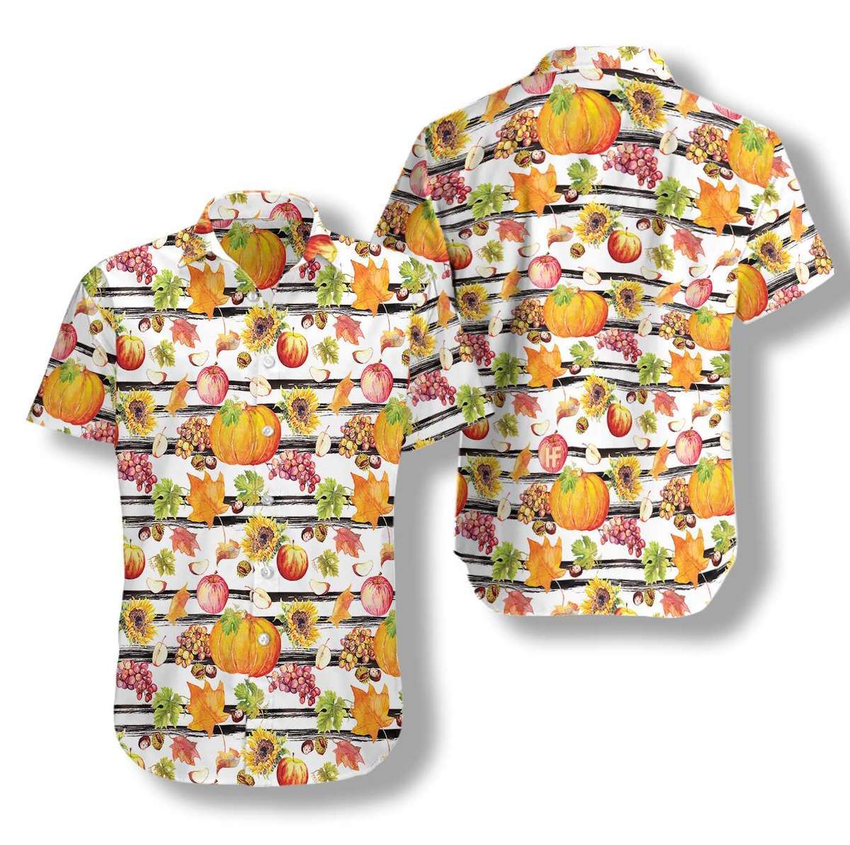 Watercolor Thanksgiving Vegetables With Black Stripes Hawaiian Shirt