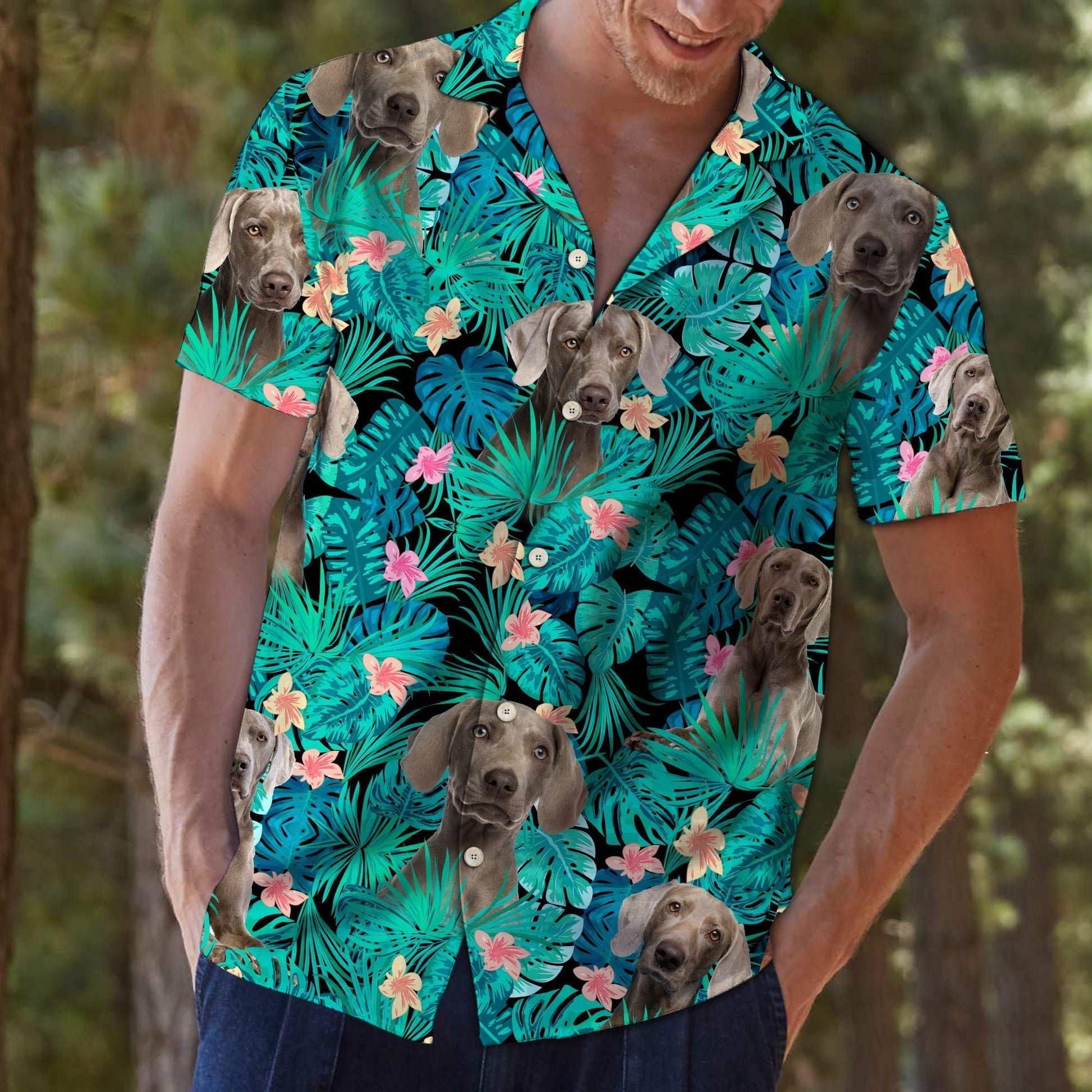 Weimaraner Tropical Blue Amazing Design Hawaiian Shirt