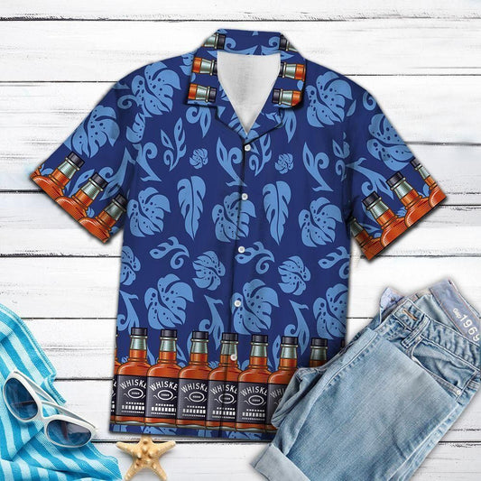 Whisky Palm Leaves Blue Awesome Design Hawaiian Shirt