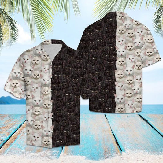 White Black Cat Hawaiian Shirt