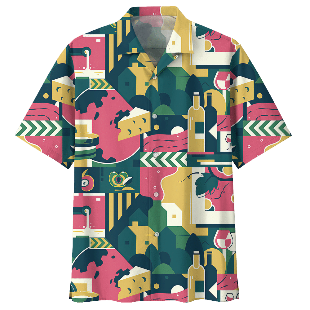 Wine Cheese Tasting Cartoon Hawaiian Shirt