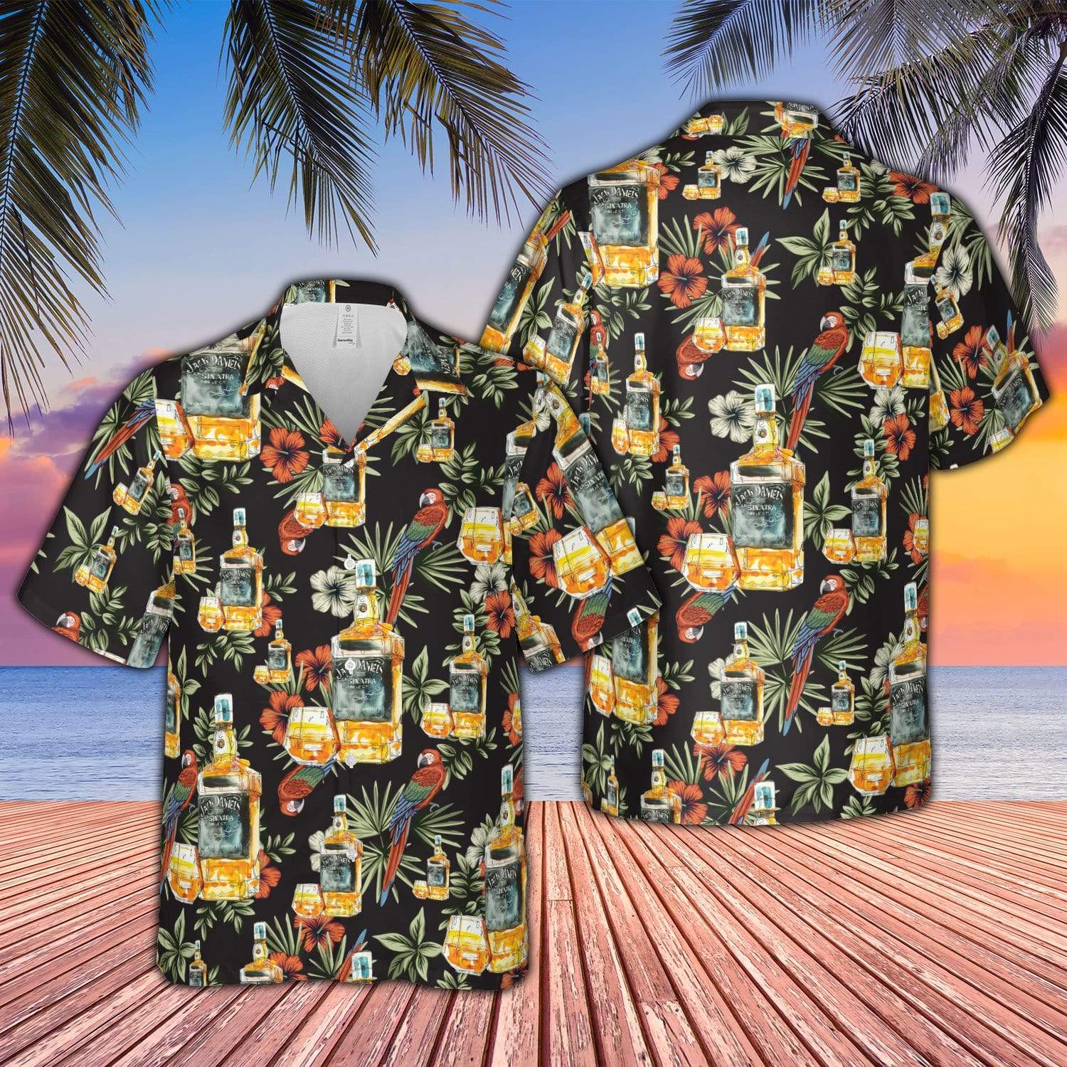 Wine Drinking Lover Black Tropical Hawaiian Shirt