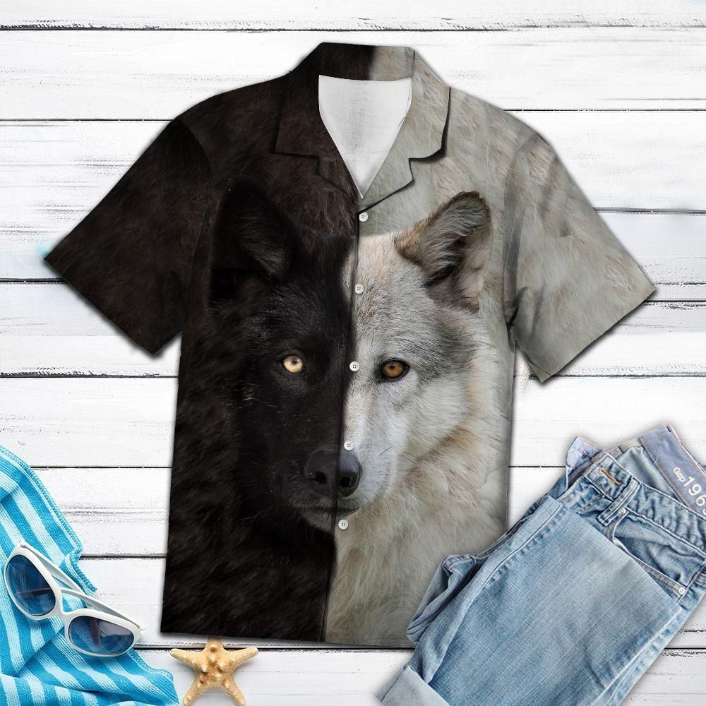 Wolf Black White Awesome Design Hawaiian Shirt