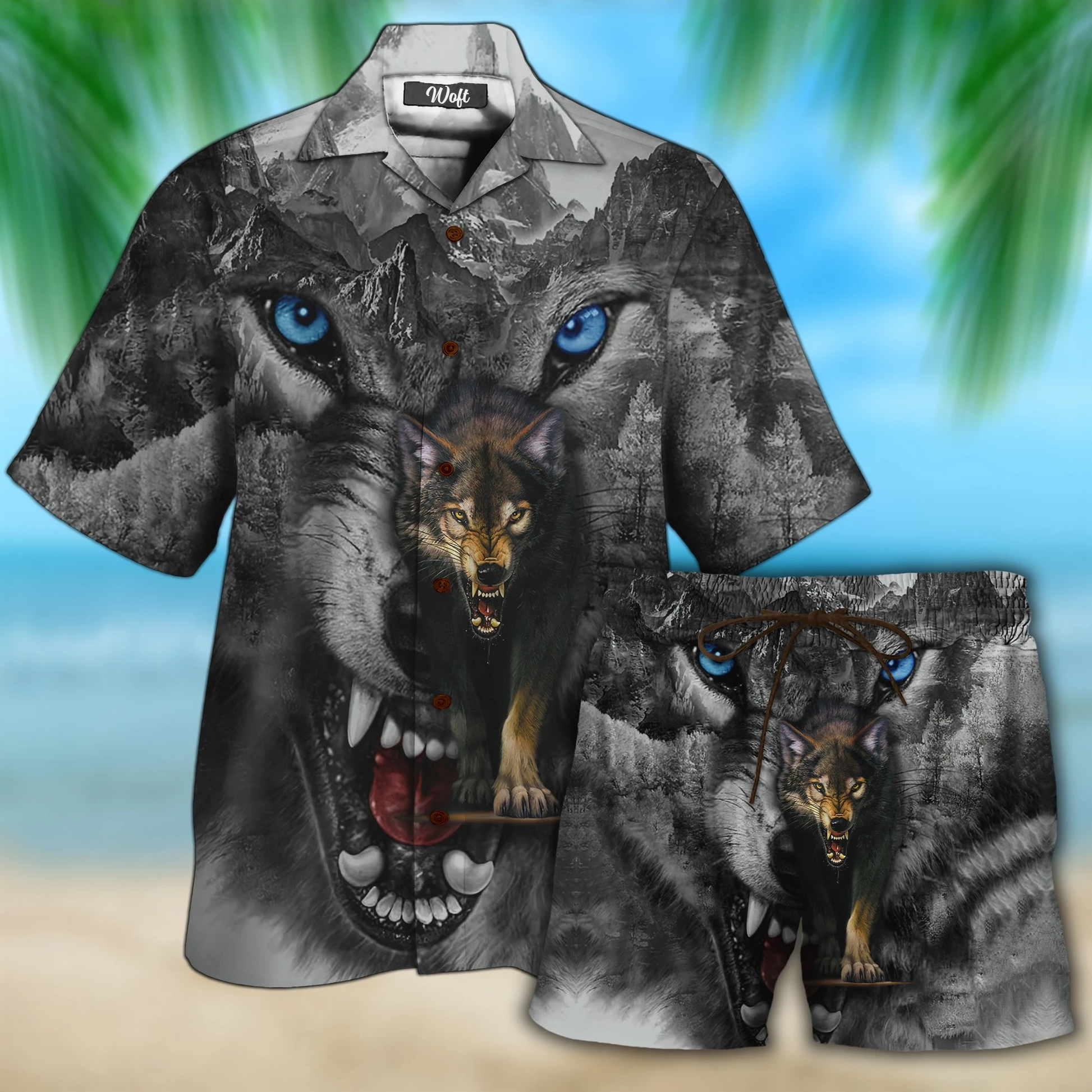 Wolf Hawaiian Shirt Set