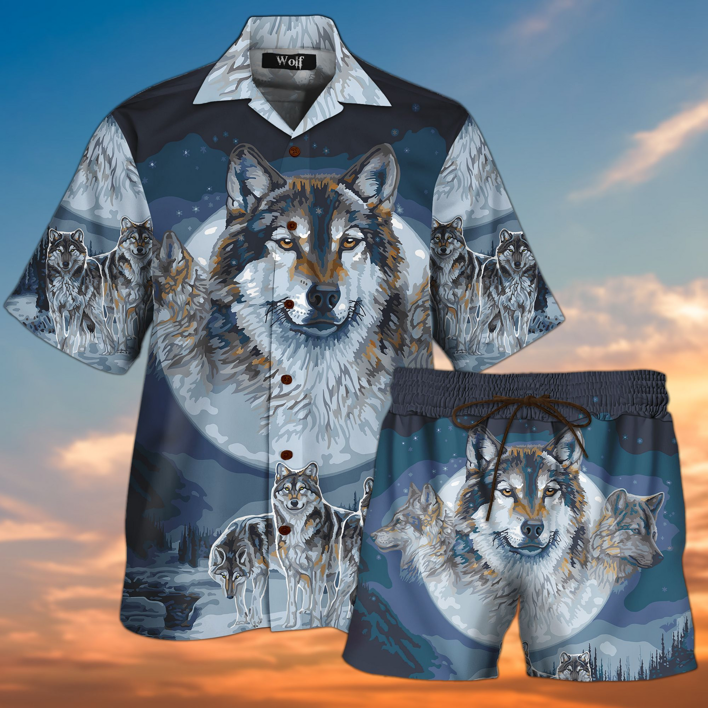 Wolf Hawaiian Shirt Set