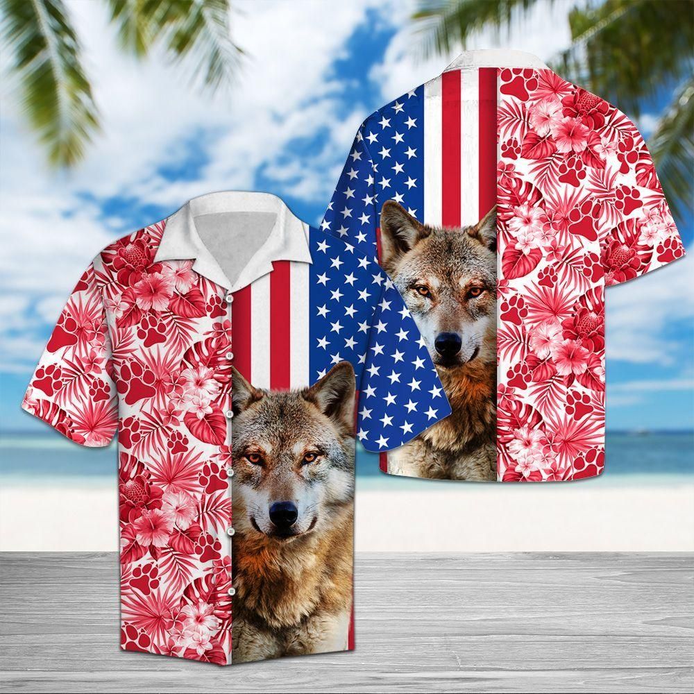 Wolf Usa Tropical Red Blue Awesome Design Hawaiian Shirt