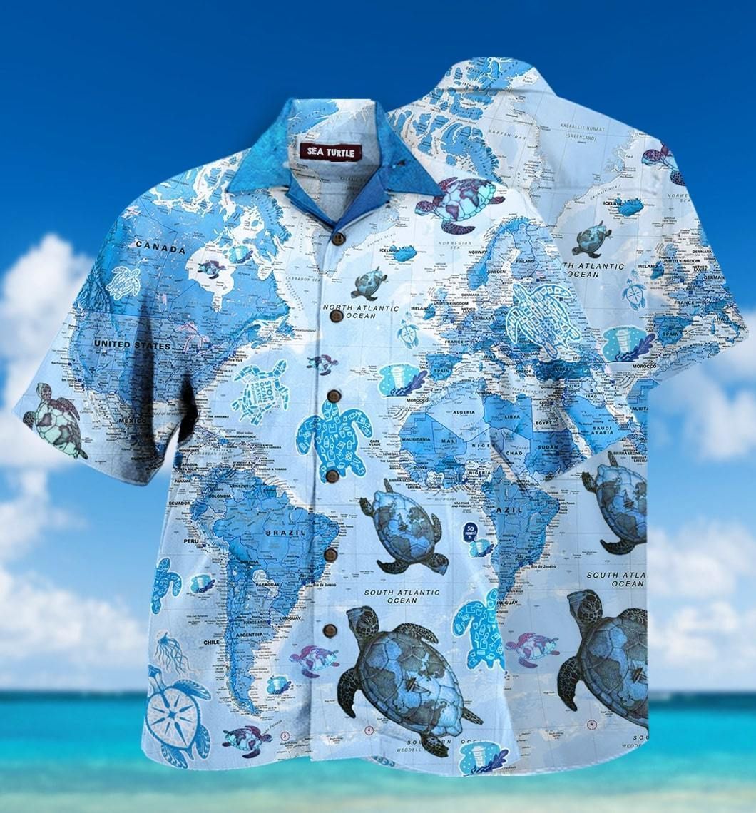 World Map Sea Turtles Hawaiian Shirt