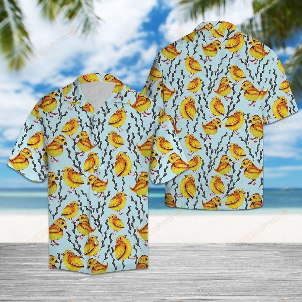 Yellow Chicken Blue Nice Design Hawaiian Shirt