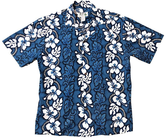 White Hibiscus Panel BlueHawaiian Shirt Made In Hawaii, Summer Shirt, Beach Shirts