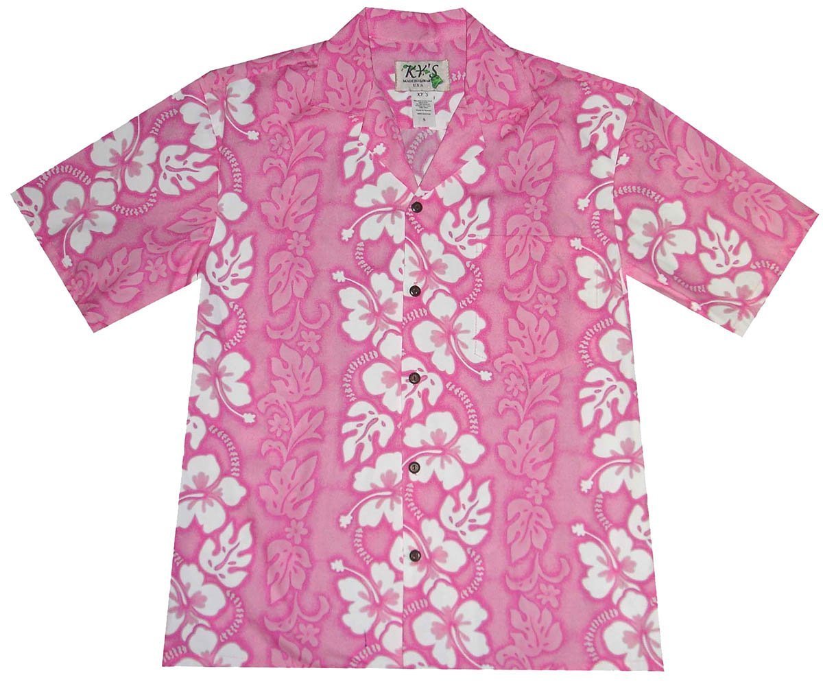 White Hibiscus Panel PinkHawaiian Shirt Made In Hawaii, Summer Shirt, Beach Shirts