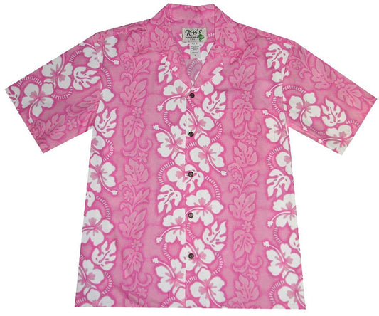 White Hibiscus Panel PinkHawaiian Shirt Made In Hawaii, Summer Shirt, Beach Shirts