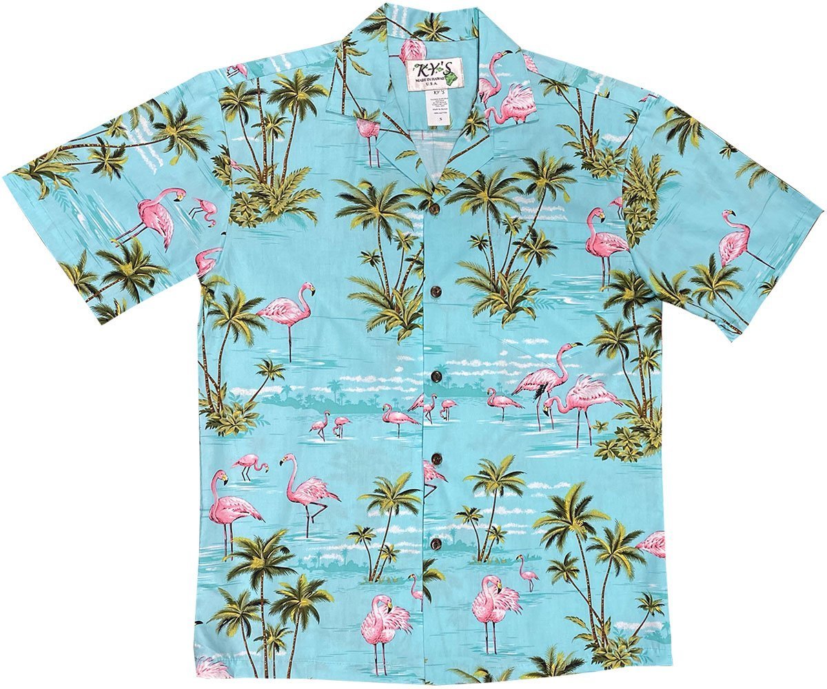 Flamingo Island GreenHawaiian Shirt Made In Hawaii, Summer Shirt, Beach Shirts