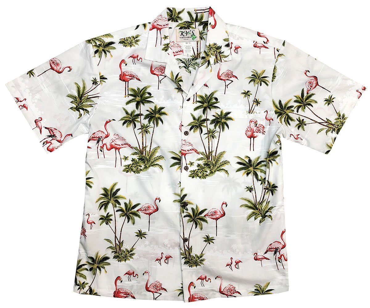 Flamingo Island WhiteHawaiian Shirt Made In Hawaii, Summer Shirt, Beach Shirts