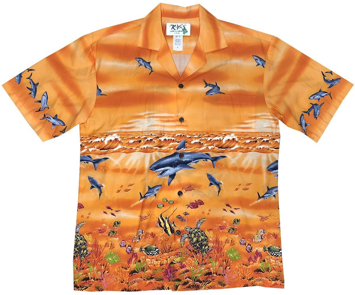 Shark Storm OrangeHawaiian Shirt Made In Hawaii, Summer Shirt, Beach Shirts