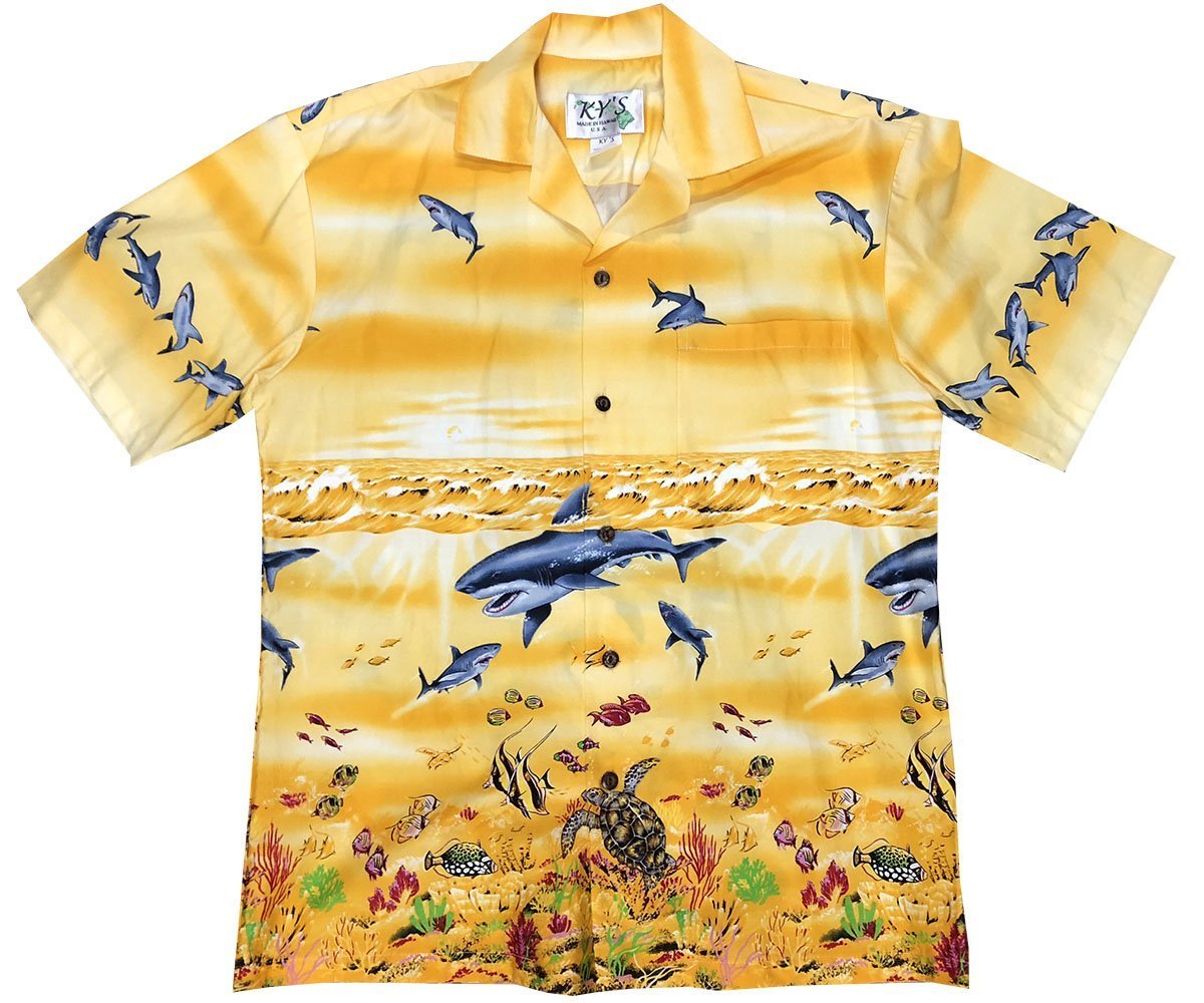 Shark Storm YellowHawaiian Shirt Made In Hawaii, Summer Shirt, Beach Shirts