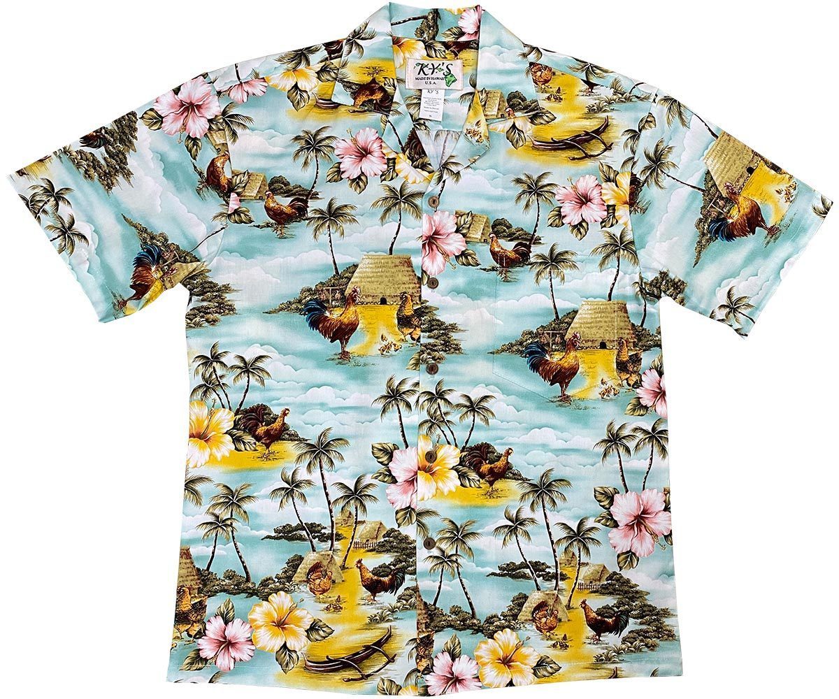 Chicken Village GreenHawaiian Shirt Made In Hawaii, Summer Shirt, Beach Shirts