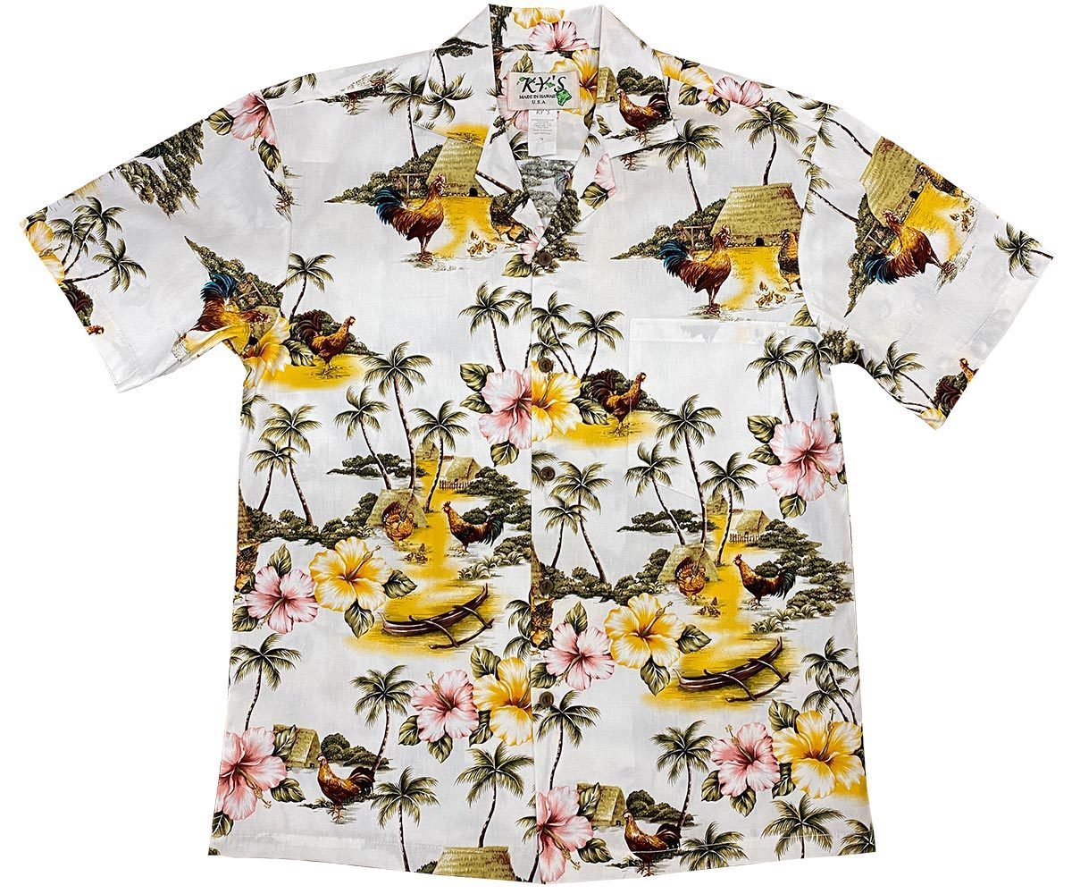 Chicken Village WhiteHawaiian Shirt Made In Hawaii, Summer Shirt, Beach Shirts