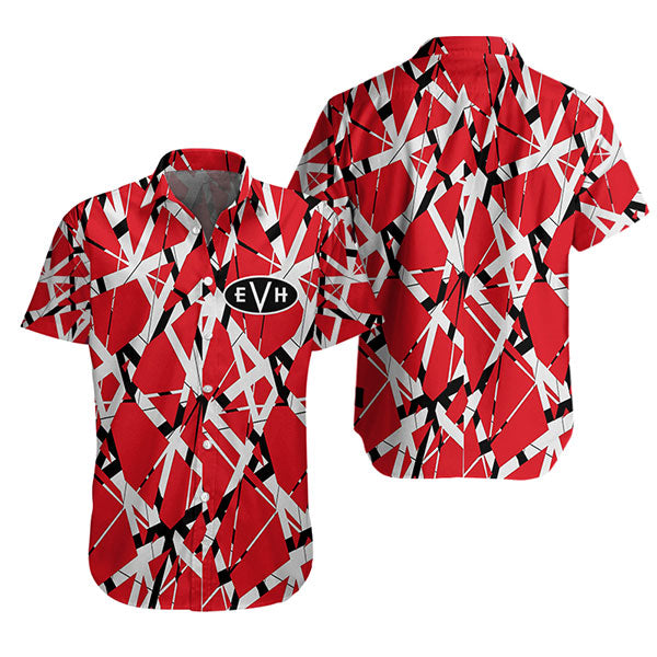 Van Halen Gift For Fan EVH Memorials Eddie Van Halen Red Guitar Short Sleeves Button Shirt HG