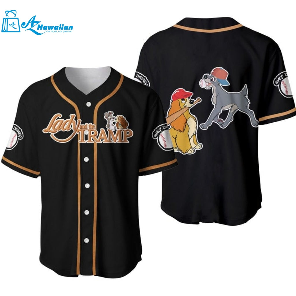 Lady & The Tramp Dogs Disney Cartoon Graphics All Over Print Unisex Baseball Jersey 