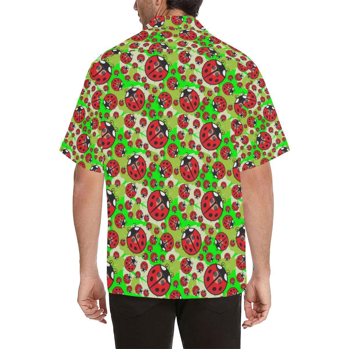 Ladybug With Leaf Print Pattern Hawaiian Shirt