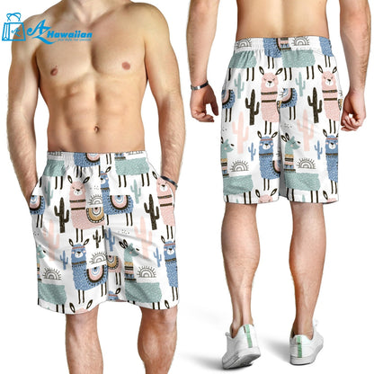 Lama Alpaca Cactus Hand Drawn Pattern Men Shorts