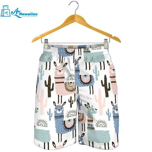 Lama Alpaca Cactus Hand Drawn Pattern Men Shorts