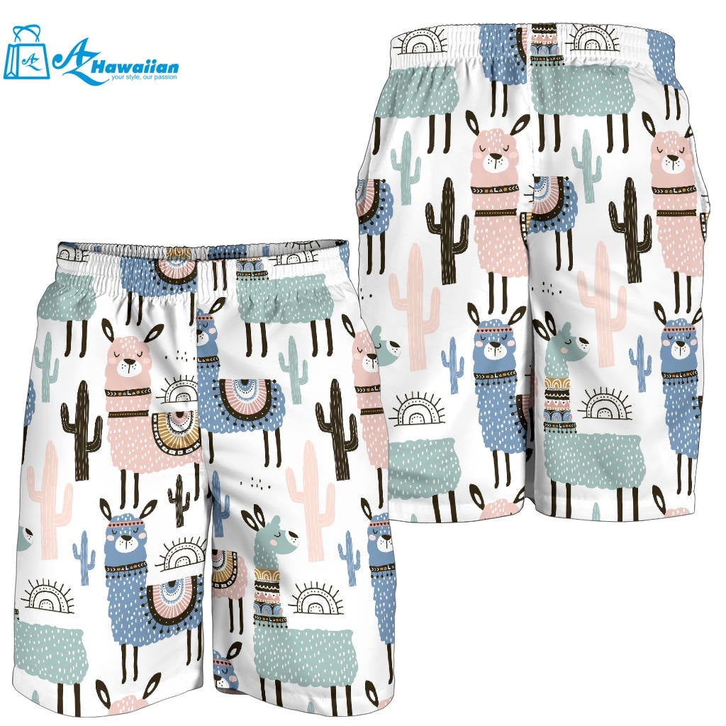 Lama Alpaca Cactus Hand Drawn Pattern Men Shorts