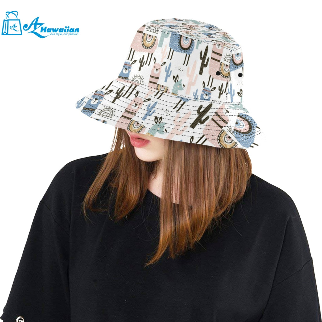 lama Alpaca cactus hand drawn pattern Unisex Bucket Hat