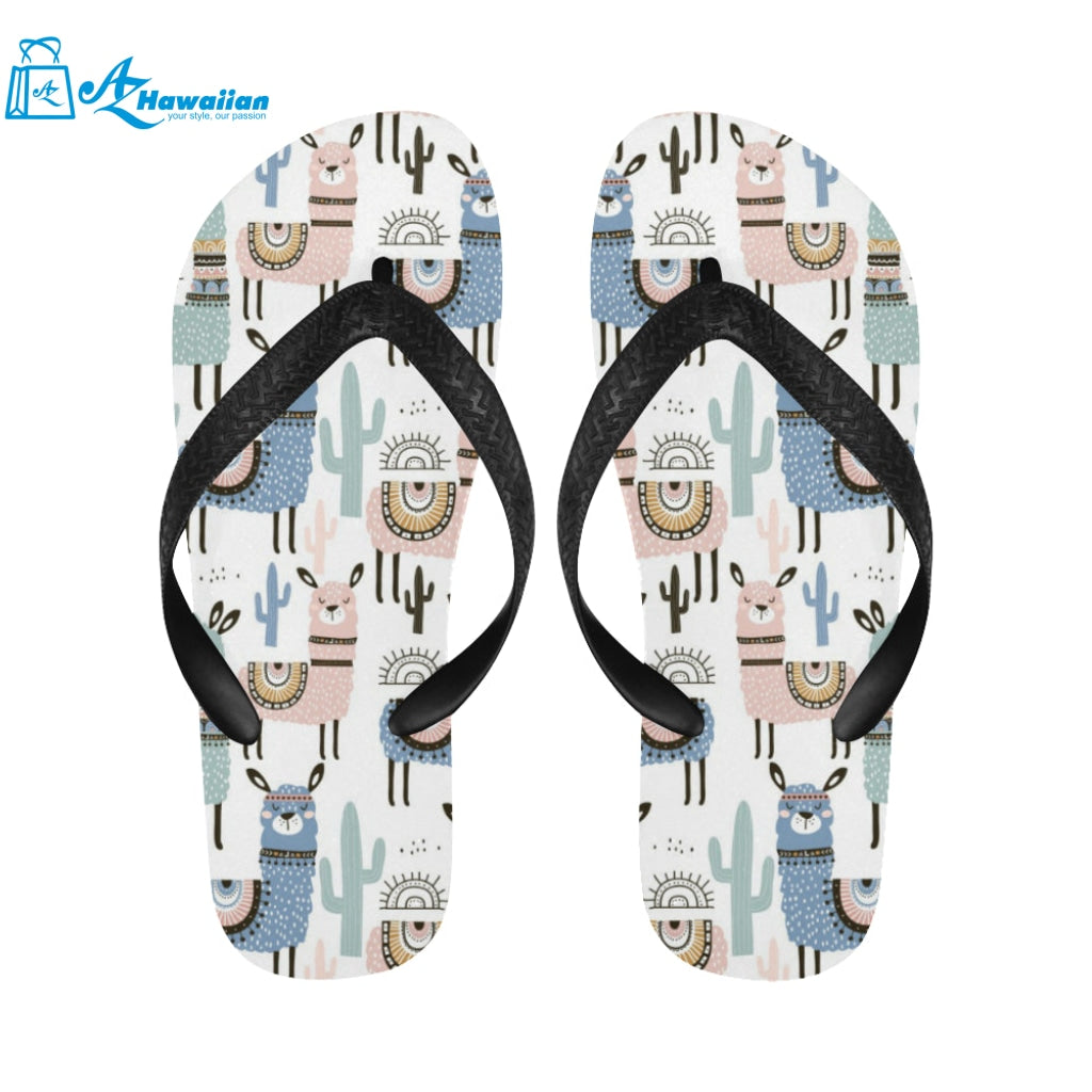 lama Alpaca cactus hand drawn pattern Unisex Flip Flops