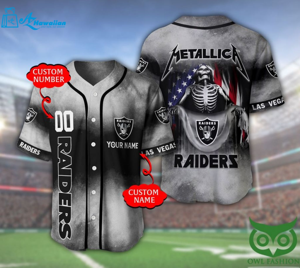 Las Vegas Raiders 3D Personalized Gift, Custom Name Number Metallica Baseball Jersey