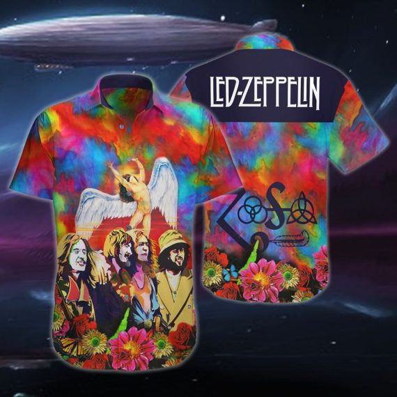 Led Zeppelin Music Band ,Led Zeppelin Music Band Tie Dye Fan Gift Hawaiian Graphic Print Short Sleeve 