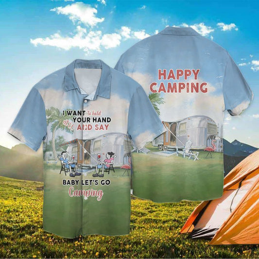 Let's Camping I Want To Hold Your Hand At 80 And Say Baby Let's Go Camping For Men And Women Graphic Print Short Sleeve 