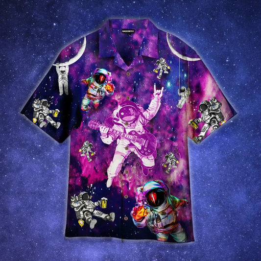 Let's Rock Astronaut Tropical Hawaiian Graphic Print Short Sleeve Hawaiian Shirt