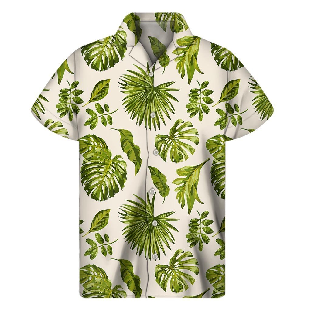Light Tropical Leaf Pattern Print Mens Short Sleeve Shirt Hawaiian