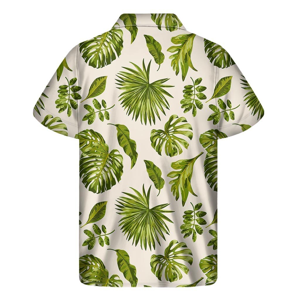 Light Tropical Leaf Pattern Print Mens Short Sleeve Shirt Hawaiian