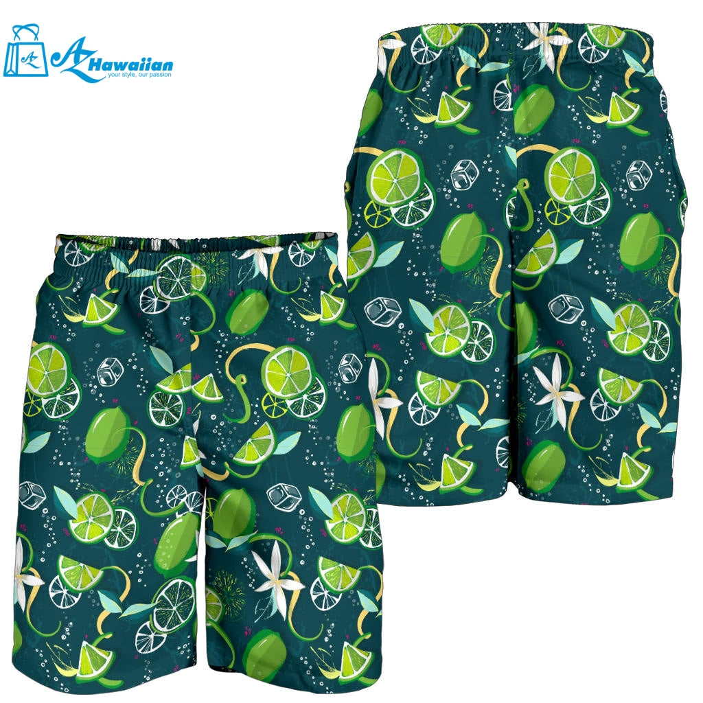 Lime Ice Flower Pattern Men Shorts